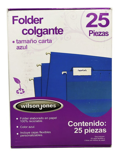 Folder Colgante Wilson Jones Azul T/carta 25 Pzs