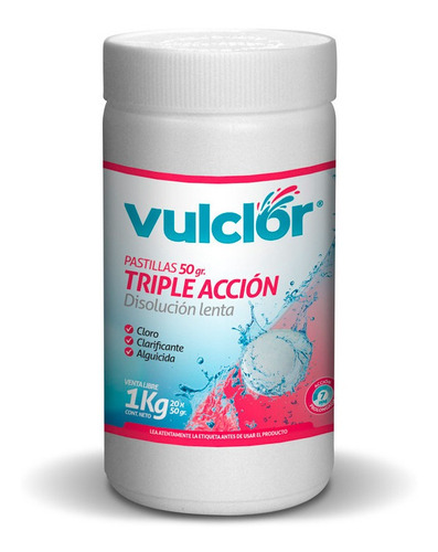 Pastilla Triple Acción Vulclor Cloro Pileta 50 Gr X 1 Kg