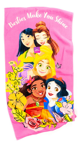 Toalla De Baño Princesas Disney, Textura Suave, 100% Algodón Color Rosa Friends Forever
