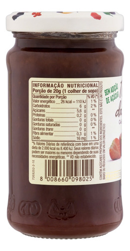 Geleia 100% Fruta Morango Menz & Gasser Vidro 240g