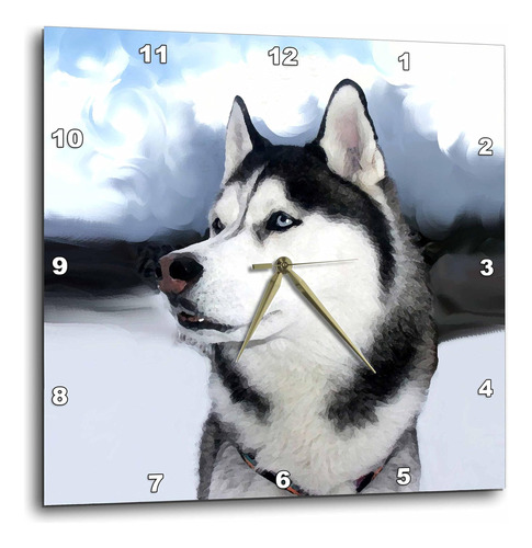 3drose Husky Siberiano - Reloj De Pared, 13 Por 13 Pulgadas 