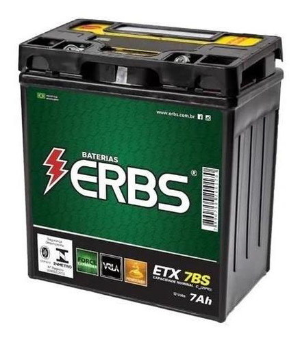 Bateria Para Moto Biz 125es Cg150 Fazer 250 7ah 12v Erbs