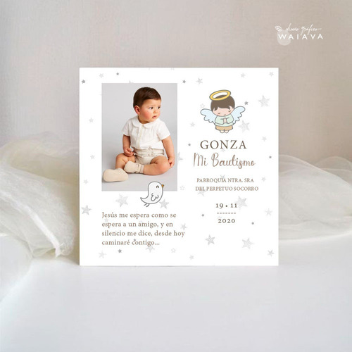 Imagen 7 de 10 de Estampas Tarjetas Bautismo De Nenes Con Foto X 2u