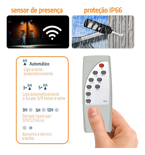 Luminária Solar 100w Via Pública Externa Led Sensor Presença Cor Preto 127/220V