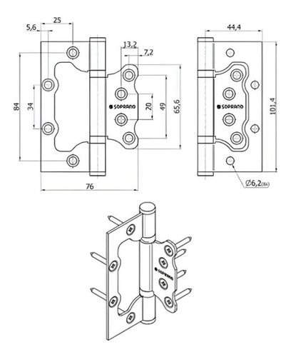 Dobradiça Inox Encaixe Sobrepor 4x3 Soprano Kit 150 Un