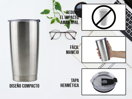 Vaso Termo Acero20oz Inoxidable Incluye Popotes Térmico590ml