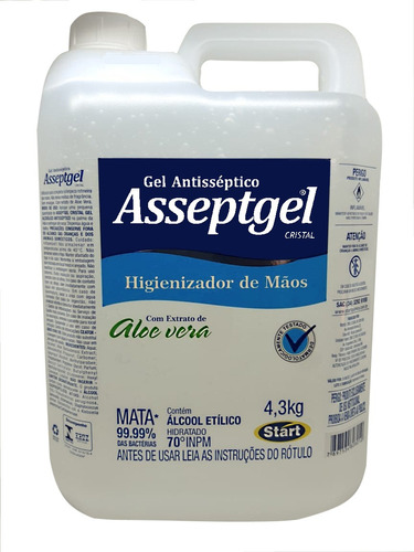 Álcool Em Gel Mãos Antisséptico 70% Asseptgel 5l Cristal Fragrância Aloe vera