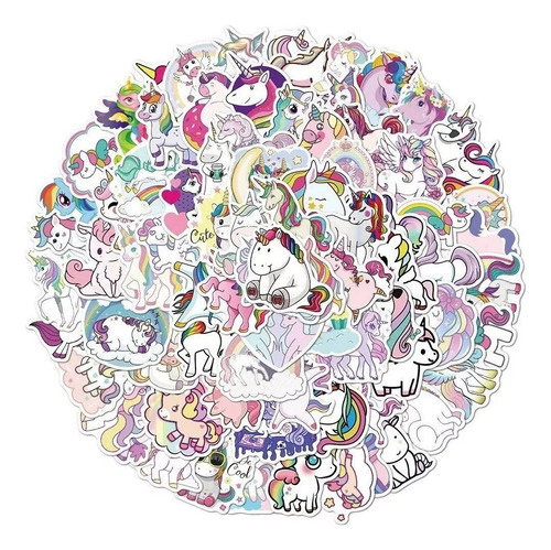 50 Stickers De Unicornios - Etiquetas Autoadhesivas