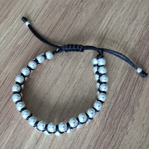 Imagen 6 de 10 de Pulsera Plata 925 Hombre Tejida Hilo Y Bolita De 6mm Agálea