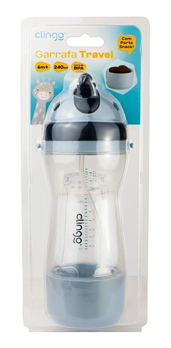 Imagem 4 de 6 de Garrafa Com Porta Biscoito Azul Marinho 240ml - Clingo