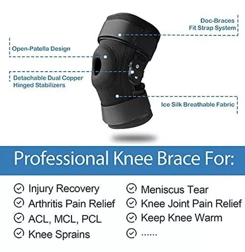 DocBraces Hinged Knee Brace for Knee Pain, Adjustable Compression Knee  Support Brace for Men & Women, Open Patella Knee Wrap for Swollen,Meniscus