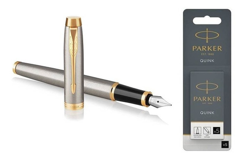 Pluma Fuente Parker Im Acero Cepillado Gt + Cartuchos Pk