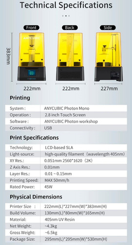Anycubic Photon Mono 2k Impresora 3d Resina Lcd Original