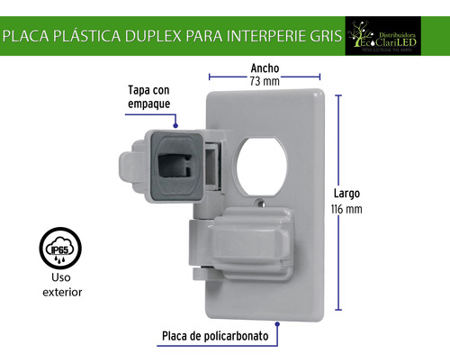 3 Pack Difus Placa Exterior Gris Resistente 2 Contactos 10 A 110v Gris