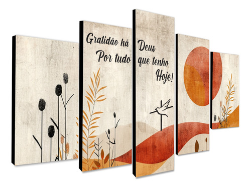 Kit 5 Quadros Decorativos Minimalista Gratidão Abstrato Ys