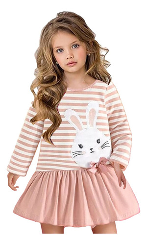 Vestido Bebés Con Estampado De Conejo Con Lazo Para 1-4y