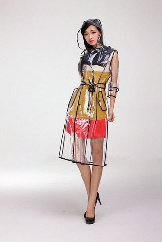 Impermeable Transparente Moda Eva Con Capucha Con Cinturón