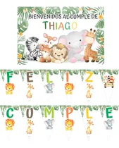Comprar Animales De La Selva Cartel Y Banderín Decoración Cumpleaños