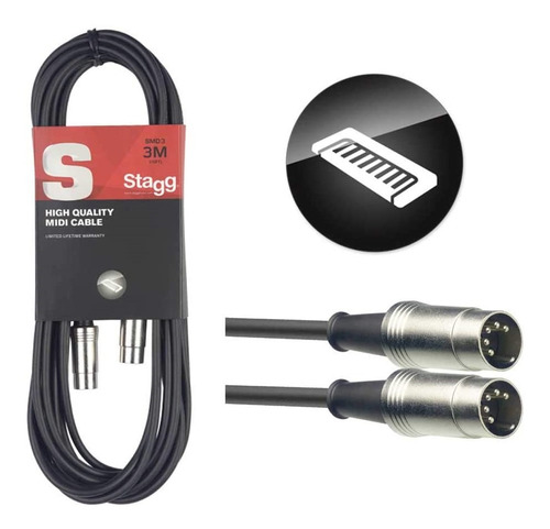 Cable Midi-midi 3m Stagg Smd3 Para Teclado Sintetizador