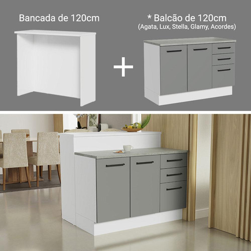 Isla Cocina Con Encimera Y Mostrador Madesa Agata 120cm Mg 1 Color Blanco/Gris