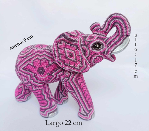 Elefante Arte Huichol Rosa Decora Chaquira Artesanal Hogar