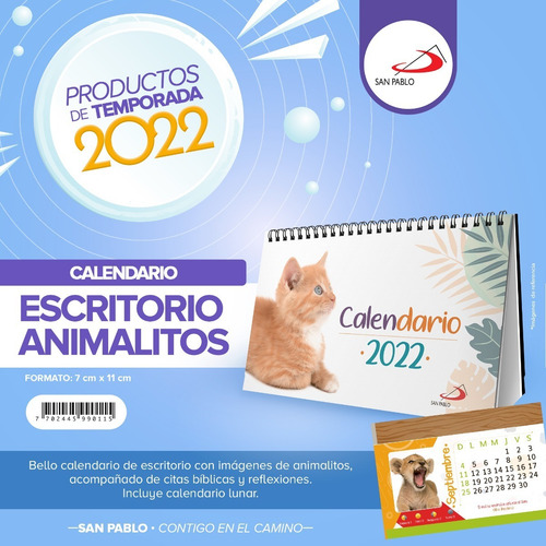 Imagen 2 de 2 de Calendario De Escritorio - Animalitos 2022 - Por 4 Unidades