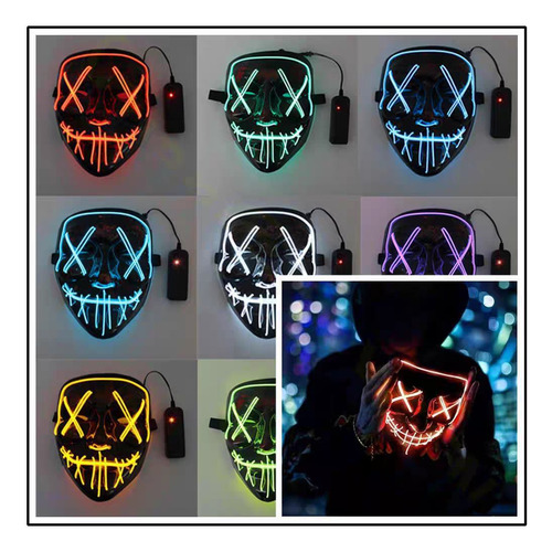 Mascara Terro Led Neon Assustadora Festa Balada Cosplay Face Cor Azul