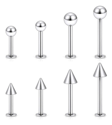 Piercing Labret Tragus Aço Cirúrgico Cartela 12 Peças Cor Prata Bolinha 6mm