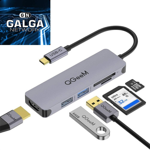 Imagen 3 de 10 de Adaptador Hub Qgeem 5 En 1 Usb C Hdmi 4k Usb 3.0 Sd Micro Sd