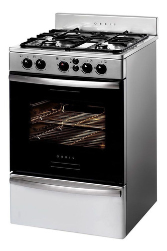 Cocina Orbis 858AC2 a gas/eléctrica 4 hornallas  plateada puerta con visor