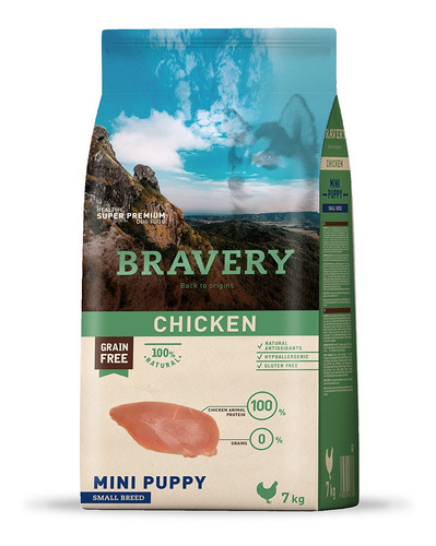 Comida Cachorro Pequeño Bravery Libre De Grano Pollo 7kg