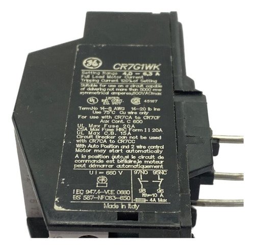 General Electric 4.0-6.3a 600vac Max Overload Relay Cr7g Ccd