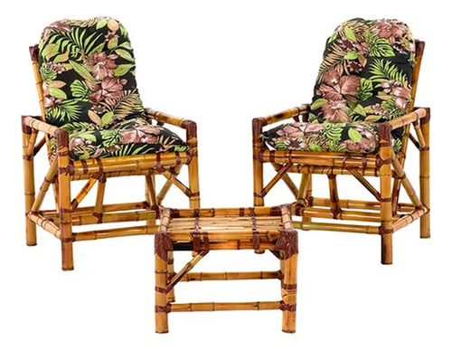Duas Cadeiras Bambu Acompanha Mesa De Centro Jardim