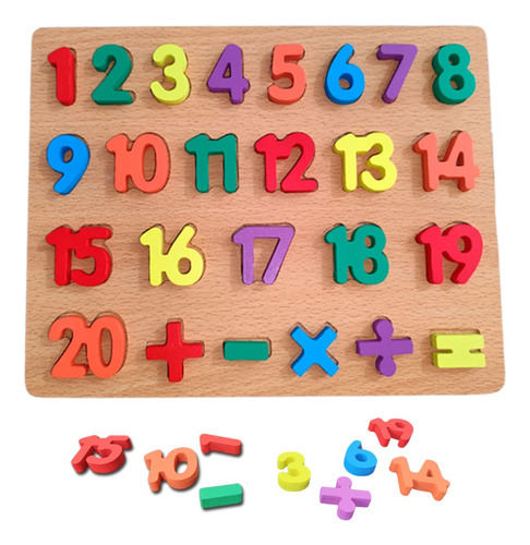Tabuleiro Encaixe Números Madeira Brinquedo Educativo Cor 26 Peças