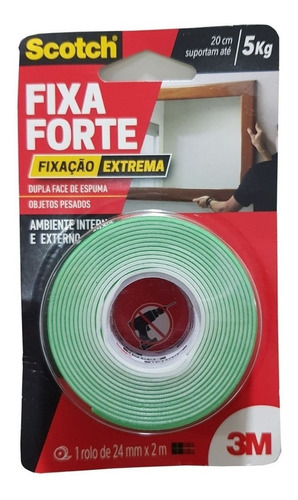 Fita Dupla Face Espuma Fixa Forte Scotch 3m 24mm X 2m - 5kg