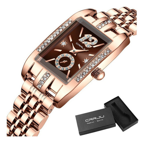 Crrju 5017 Reloj De Cuarzo Cuadrado De Lujo Con Diamantes