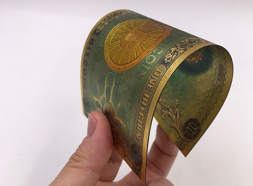Billete Conmemorativo Dorado Bitcoin De Colección Laminado