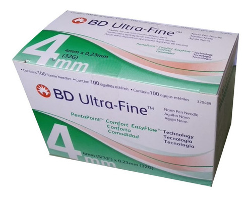 Aguja Ultrafine 4x0,23mm 32g Diabetico X Caja 100 Unidades