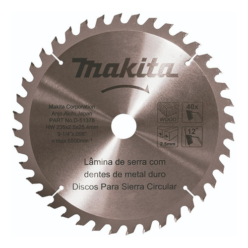 Disco Sierra Widia Ø235mm Makita D-51378 40d P/madera