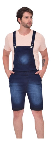 Macacão Masculino Jeans Jardineira(curto)azul Escuro