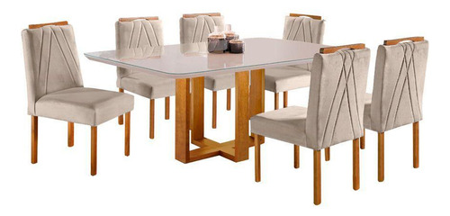 Conjunto Jantar Mesa E 6 Cadeiras Mel/off White/ Bege Areia