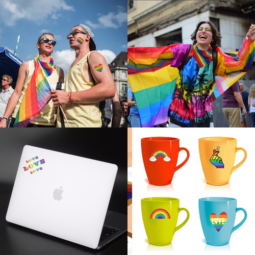 2pz Toalla Cuadrada Arcoiris+10pz Pegatinas Orgullo Arcoiris