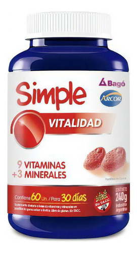 Simple Vitalidad Frasco 60 Unidades Sabor Frutilla