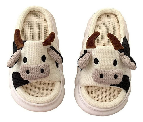 Pantuflas De Vaca De Dibujos Animados, Zapatillas Cómodas