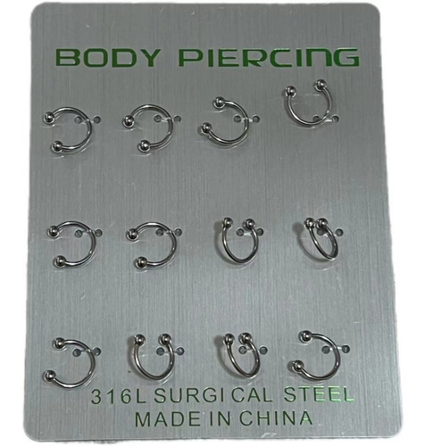 Kit Com 12 Piercing Ferradura Septo Aço Cirúrgico 6 8 10 Mm
