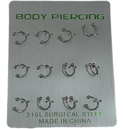 10 Kit Com 120 Piercing Ferradura Septo Aço Cirúrgico 10 Mm