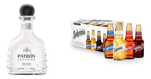 Tequila Cristalino Añejo Patrón 700 Ml + Cerveza Bohemia