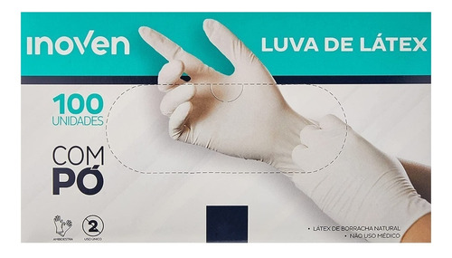Luvas descartáveis Inoven Procedimento cor branco tamanho P de látex com pó x 100 unidades