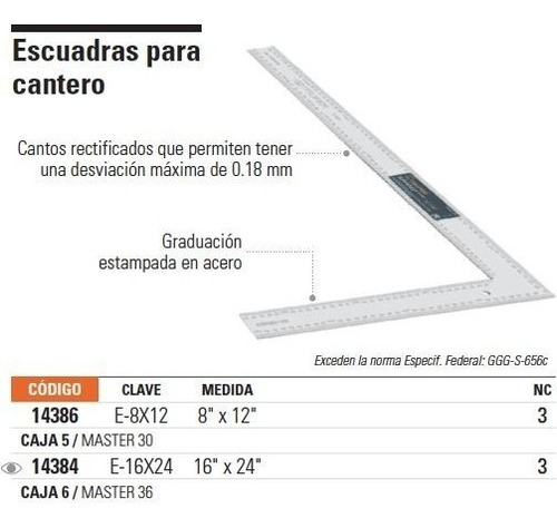 Escuadras Para Cantero Medida 8pg X 12pg Truper