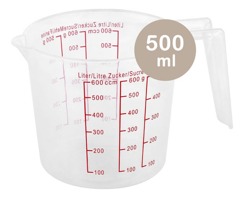 Jarra Medidora Plastico 500ml Receitas Transparente C/ Alça
